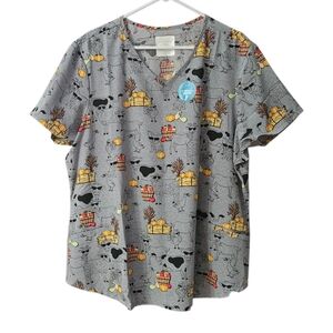 Cherokee Uniforms Women'sFall Scrub Top NEW 2-Pocket V-Neck Size 2X Animal Print